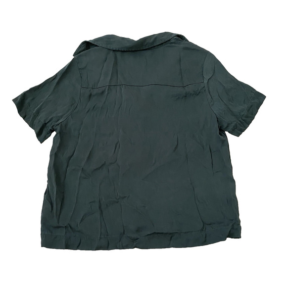 Quince Washable Stretch Silk Short Sleeve Blouse Button Up Women XS Forest Green - Picture 3 of 9